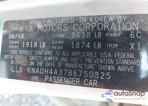 2011 Kia Rio Lx from USA, damaged, VIN KNADH4A37B6750325